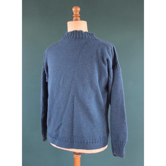 Vintage hand knitted wool Guernsey jumper - fisherman workwear - Breton sweater - 46” chest
