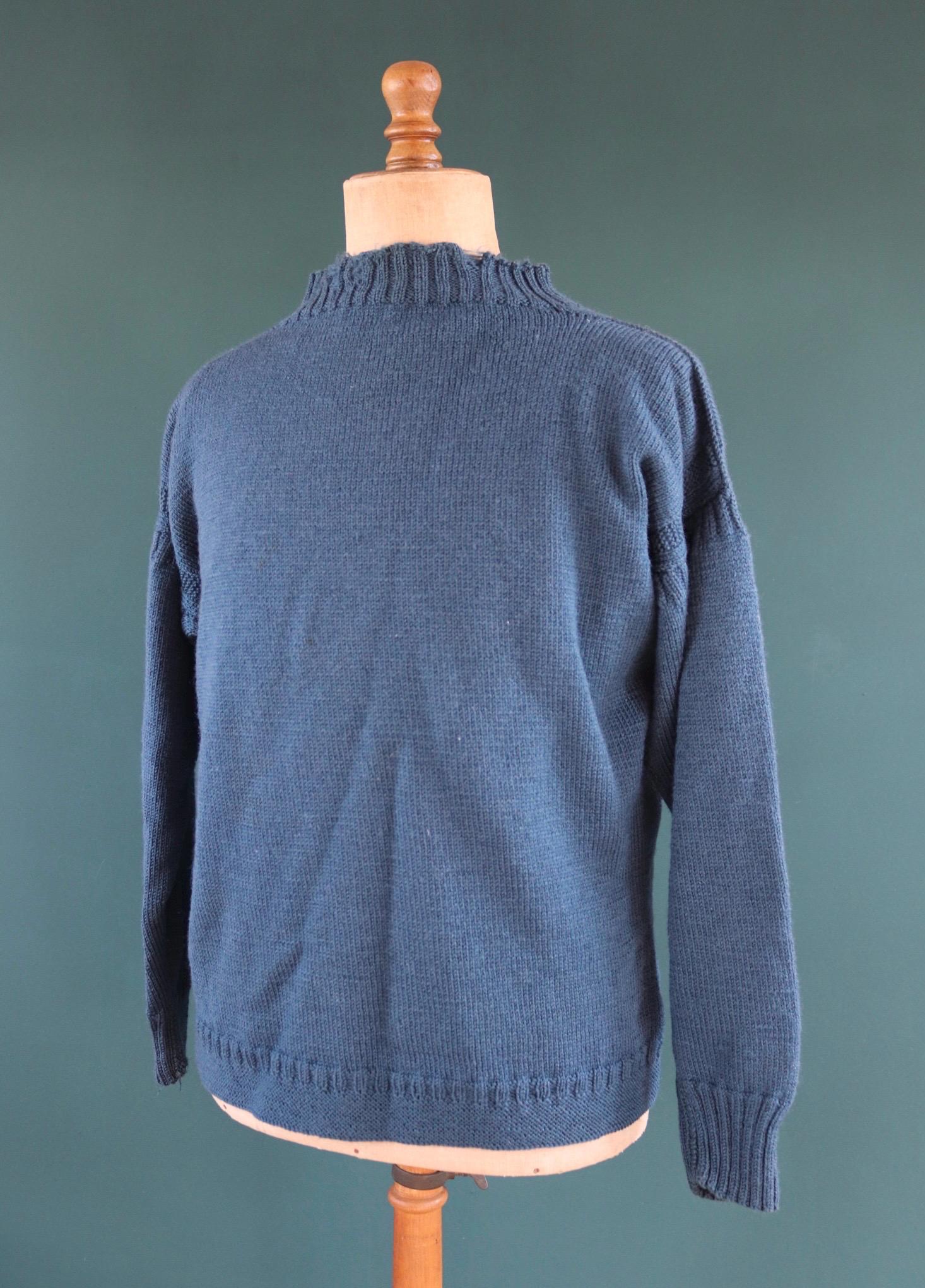 Vintage hand knitted wool Guernsey jumper - fisherman workwear - Breton sweater - 46” chest
