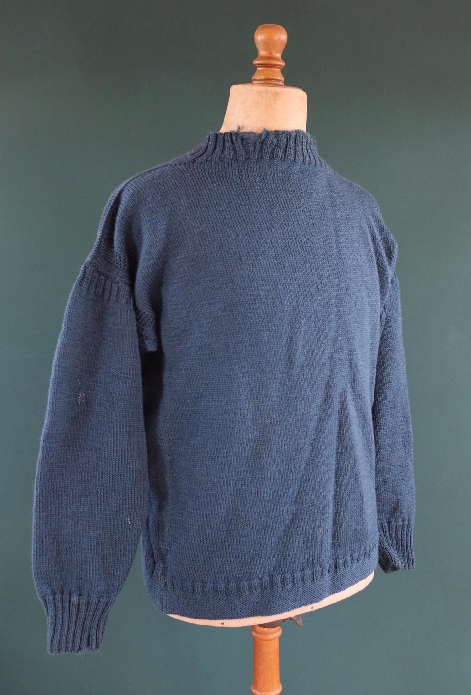 Vintage hand knitted wool Guernsey jumper - fisherman workwear - Breton sweater - 46” chest