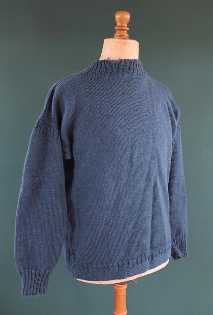 Vintage hand knitted wool Guernsey jumper - fisherman workwear - Breton sweater - 46” chest