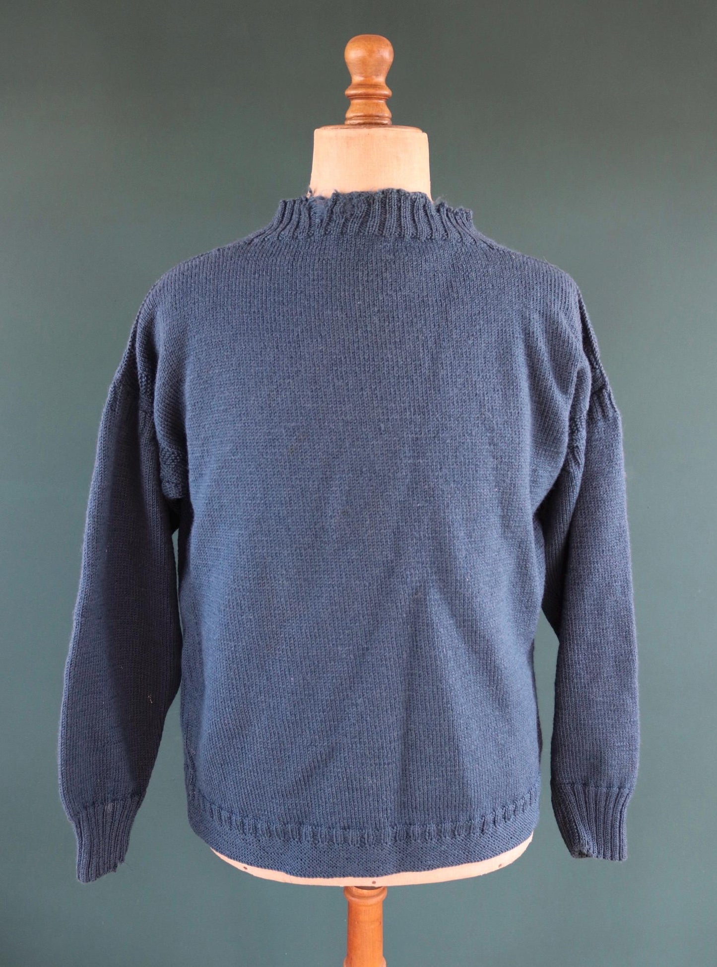 Vintage hand knitted wool Guernsey jumper - fisherman workwear - Breton sweater - 46” chest