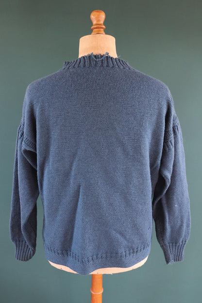 Vintage hand knitted wool Guernsey jumper - fisherman workwear - Breton sweater - 46” chest