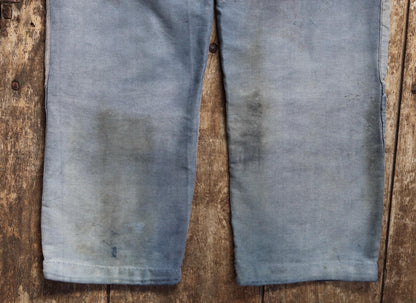 Vintage 1930s French workwear trousers - buckle back chore pants - blue moleskin - darned and repaired - 35” x 26”