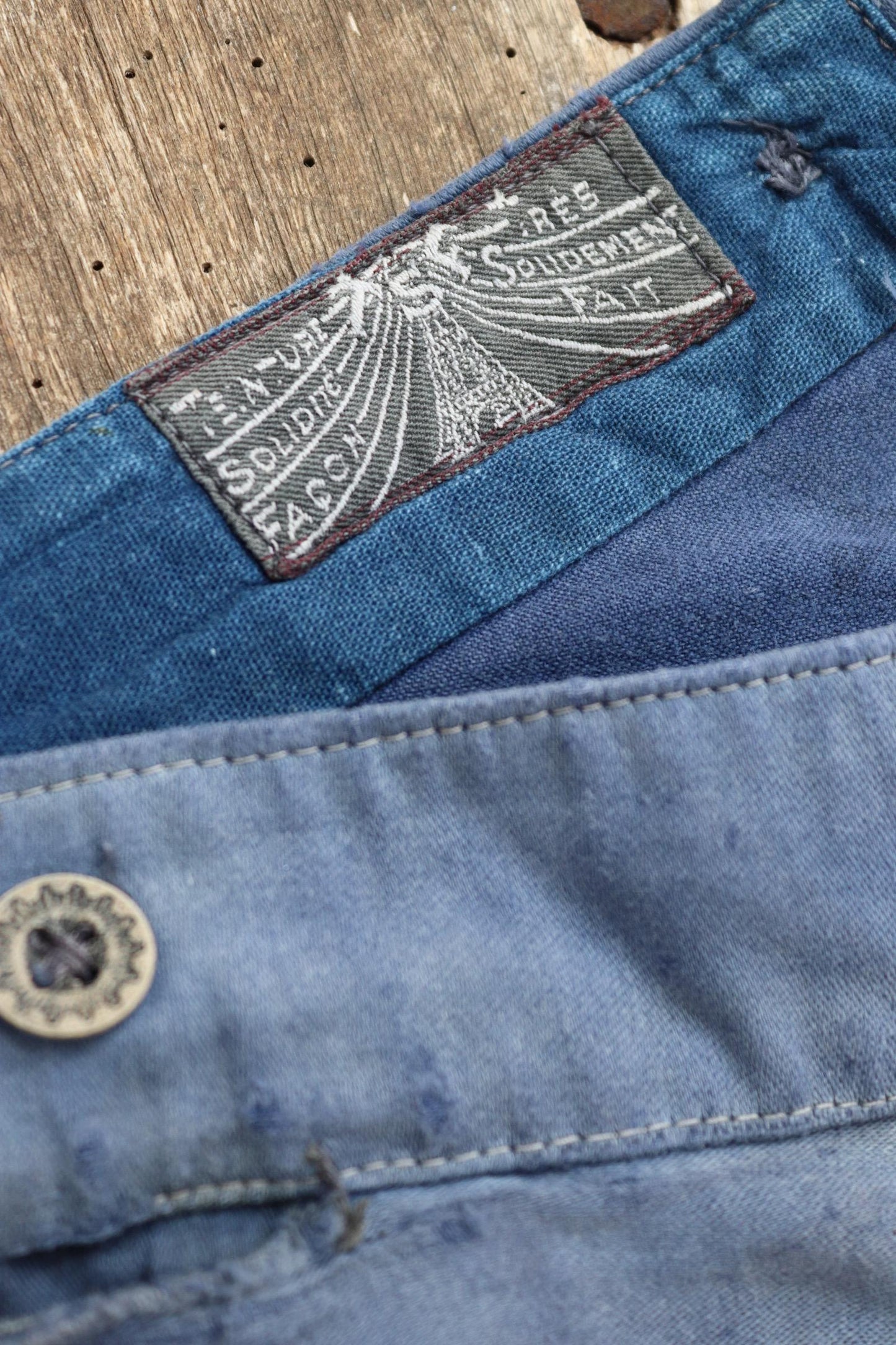 Vintage 1930s French workwear trousers - buckle back chore pants - blue moleskin - darned and repaired - 35” x 26”