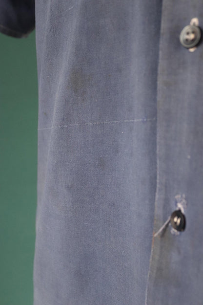 Vintage 1940s French workwear shirt - faded blue chambray cotton - darned and repaired - 44” chest