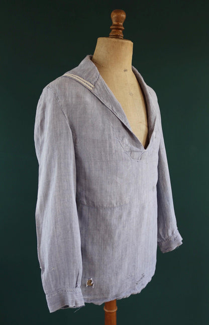 Vintage 1960s French linen saillor shirt - military workwear - 42" chest