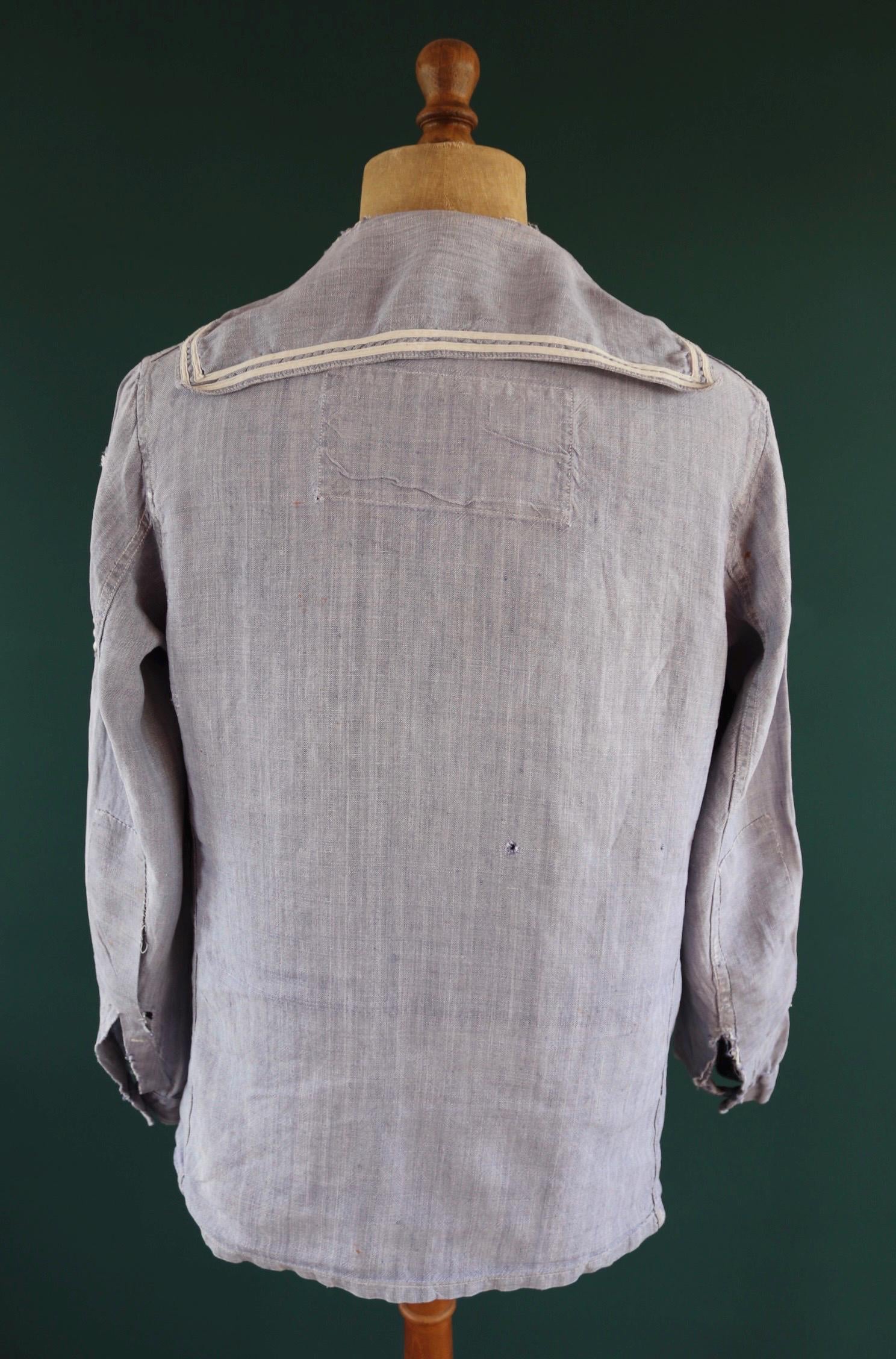 Vintage 1960s French linen saillor shirt - military workwear - 42" chest