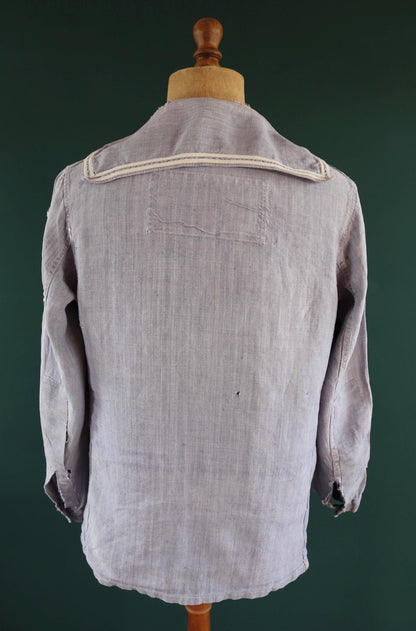Vintage 1960s French linen saillor shirt - military workwear - 42" chest
