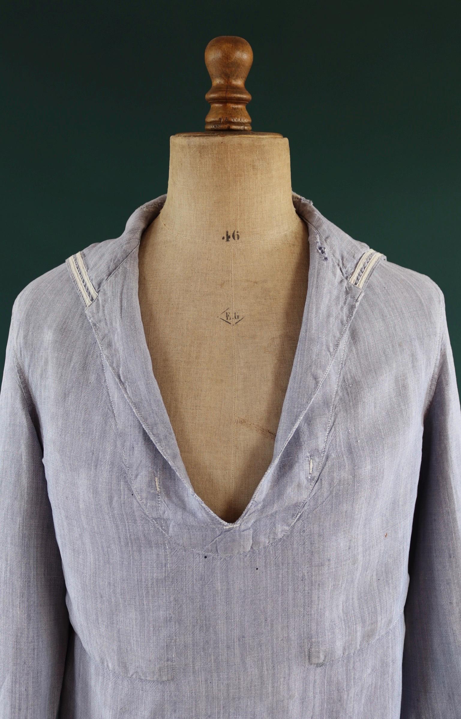 Vintage 1960s French linen saillor shirt - military workwear - 42" chest