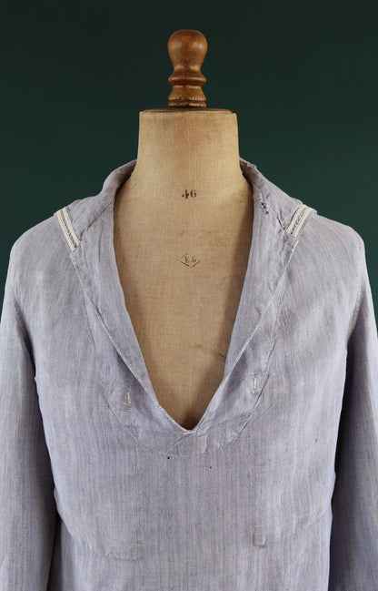 Vintage 1960s French linen saillor shirt - military workwear - 42" chest