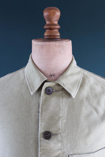 Vintage 1980s green moleskin workwear jacket - chore coat - 43" chest