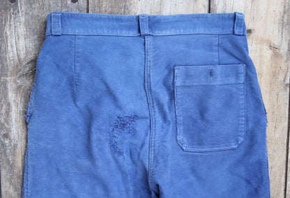 Vintage 1950s French workwear trousers - blue moleskin chore pants - 30” x 25”