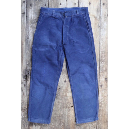 Vintage 1960s French workwear trousers - blue moleskin chore pants - 31” x 26”