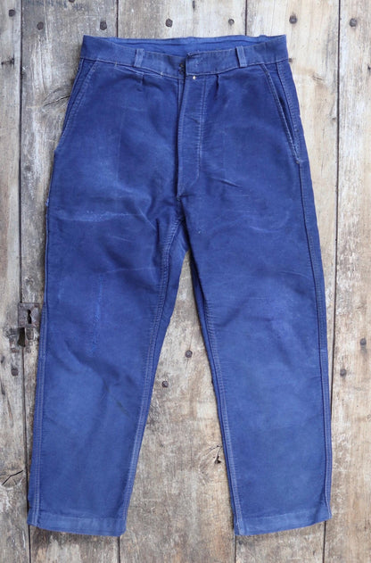 Vintage 1960s French workwear trousers - blue moleskin chore pants - 31” x 26”