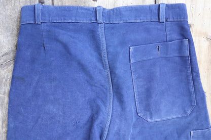 Vintage 1960s French workwear trousers - blue moleskin chore pants - 31” x 26”