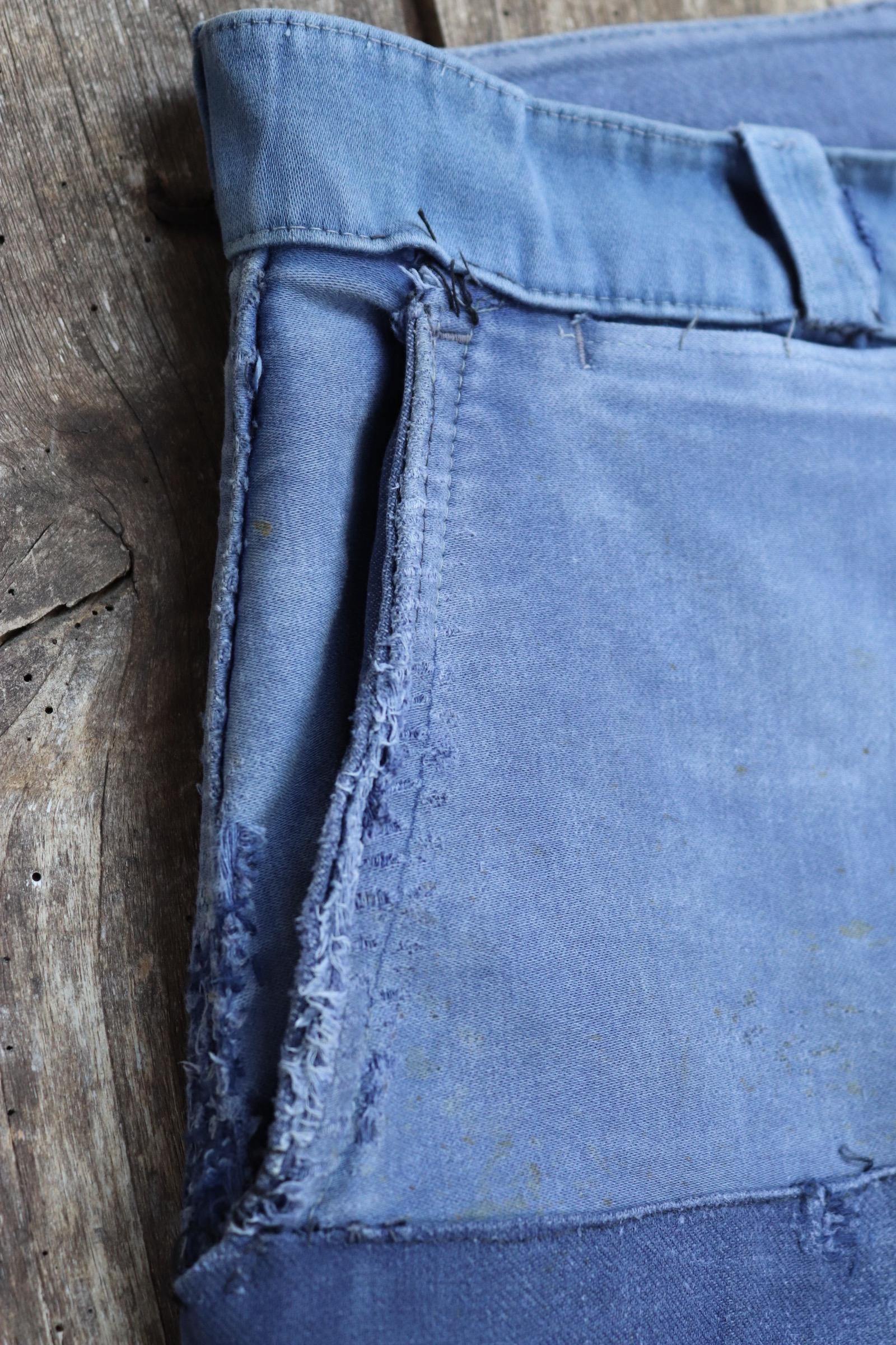 Vintage 1960s French workwear trousers - blue moleskin chore pants - 30” x 26”