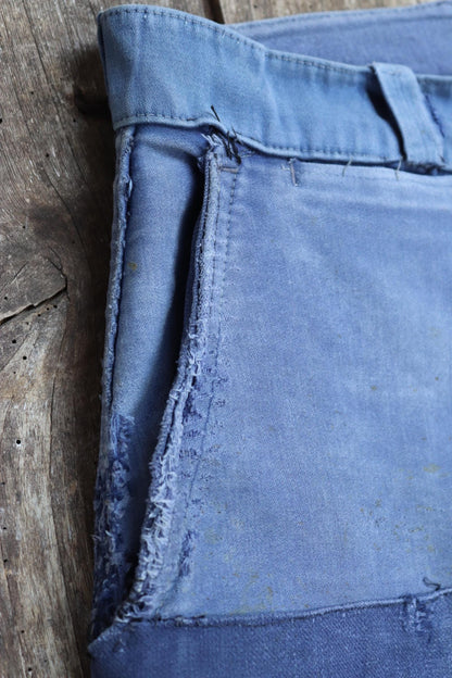 Vintage 1960s French workwear trousers - blue moleskin chore pants - 30” x 26”
