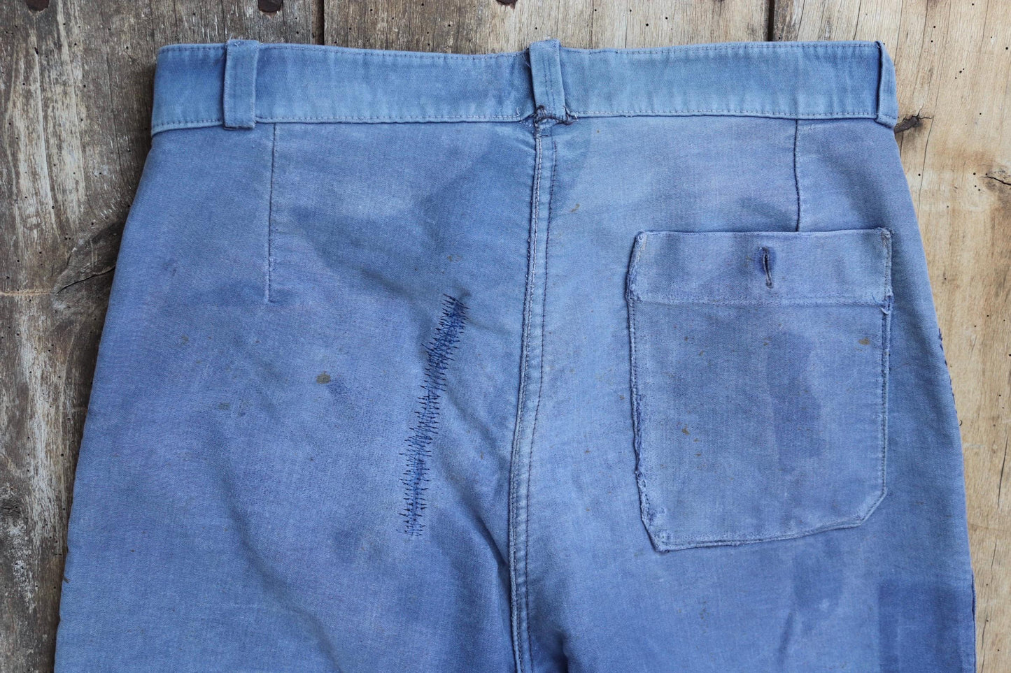 Vintage 1960s French workwear trousers - blue moleskin chore pants - 30” x 26”