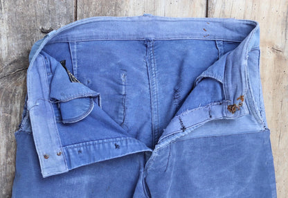 Vintage 1960s French workwear trousers - blue moleskin chore pants - 30” x 26”