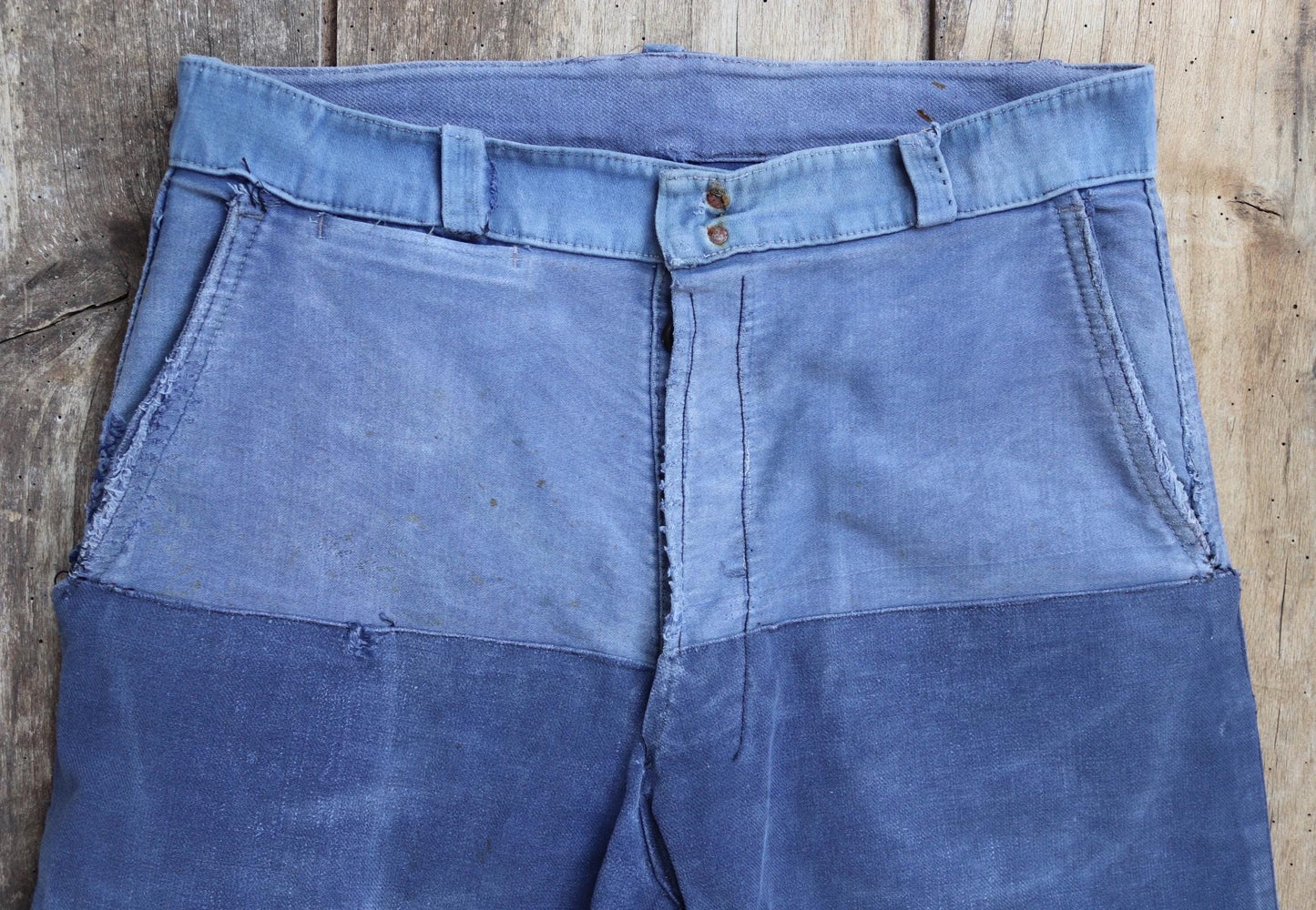 Vintage 1960s French workwear trousers - blue moleskin chore pants - 30” x 26”