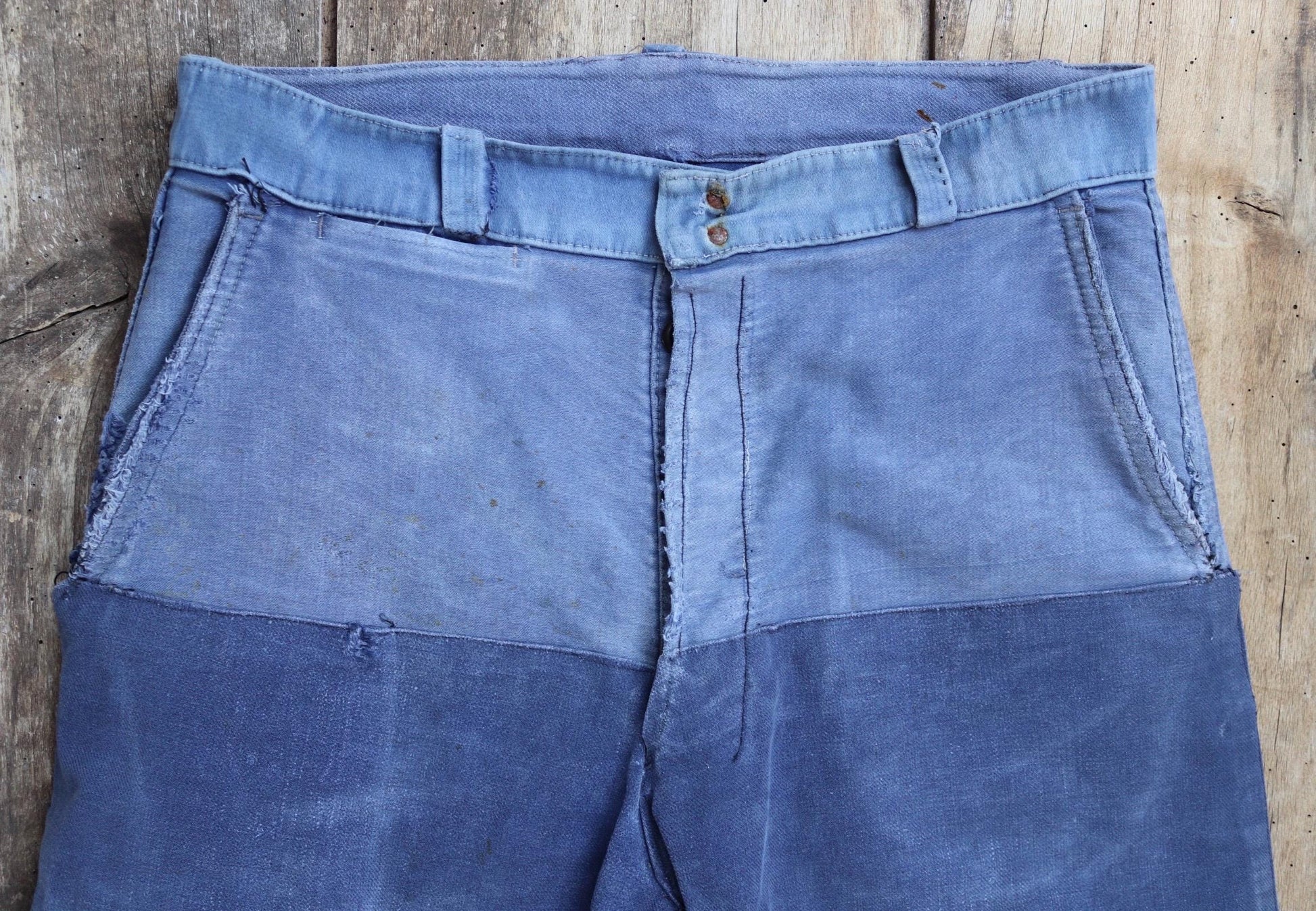 Vintage 1960s French workwear trousers - blue moleskin chore pants - 30” x 26”