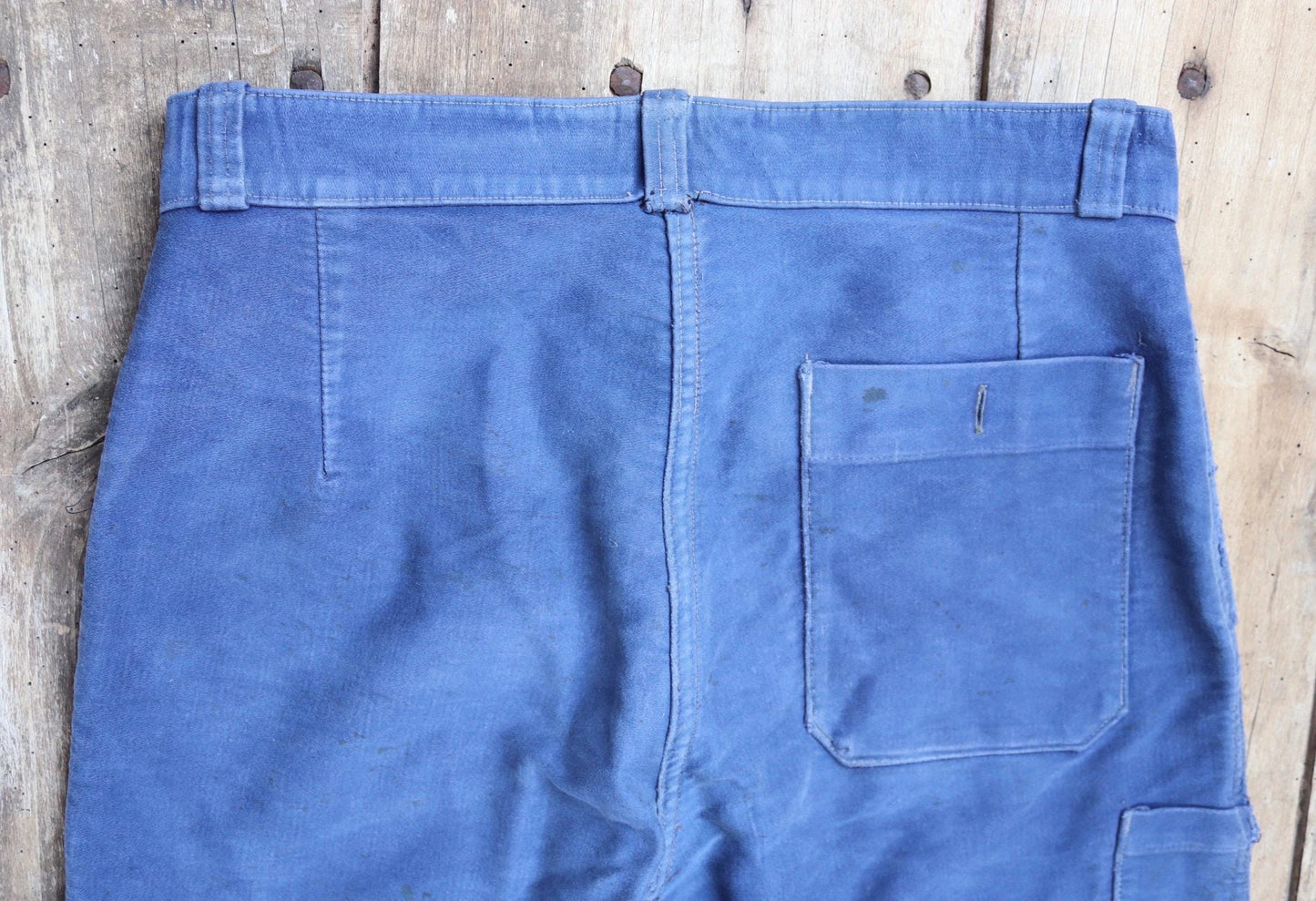Vintage 1960s French workwear trousers - blue moleskin chore pants - 31” x 27”