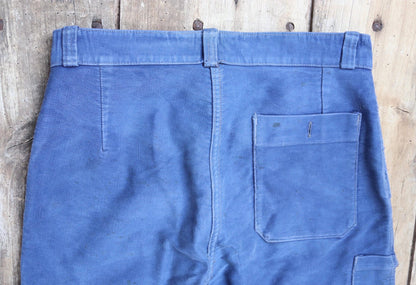 Vintage 1960s French workwear trousers - blue moleskin chore pants - 31” x 27”
