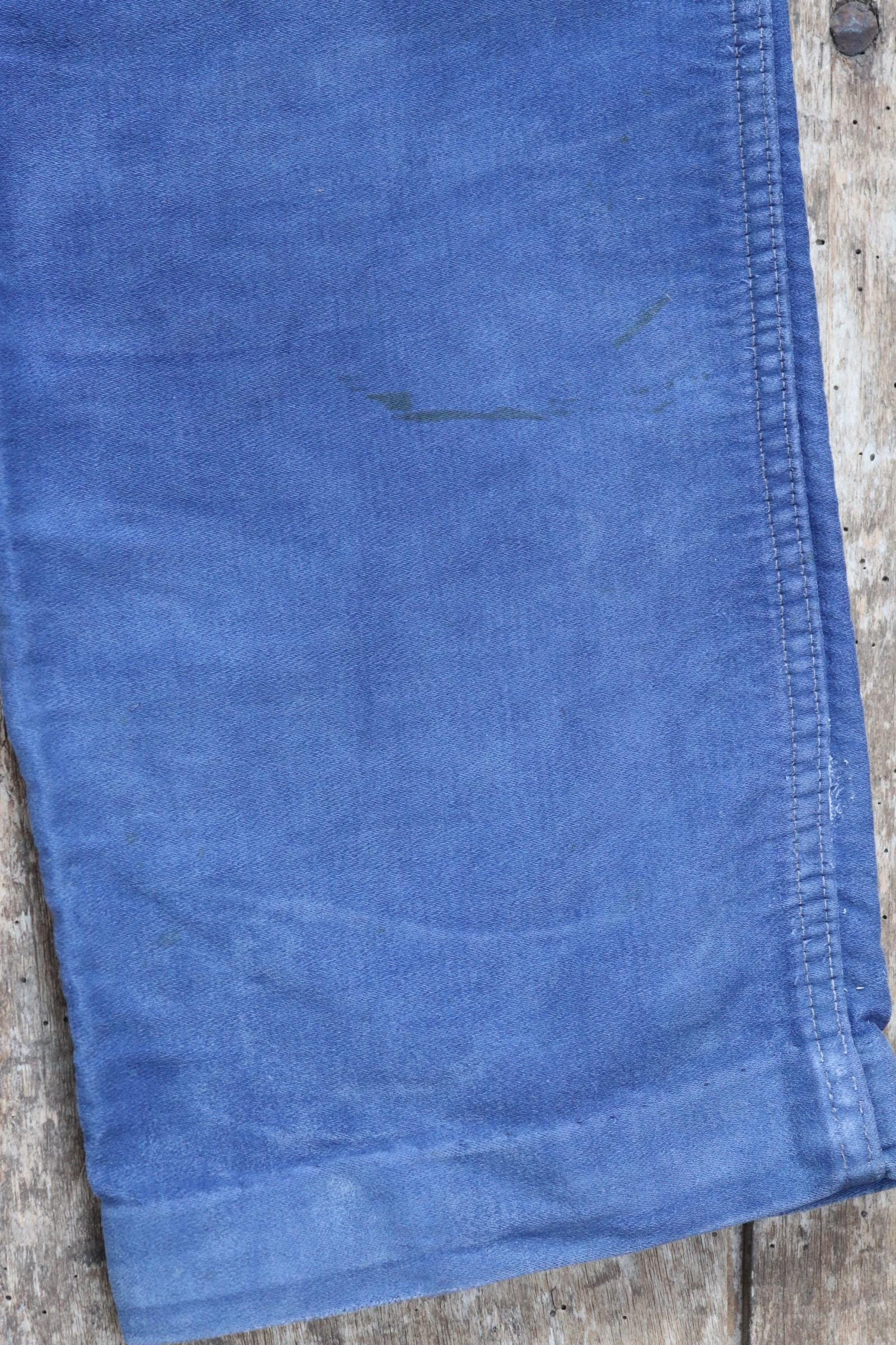 Vintage 1960s French workwear trousers - blue moleskin chore pants - 31” x 27”