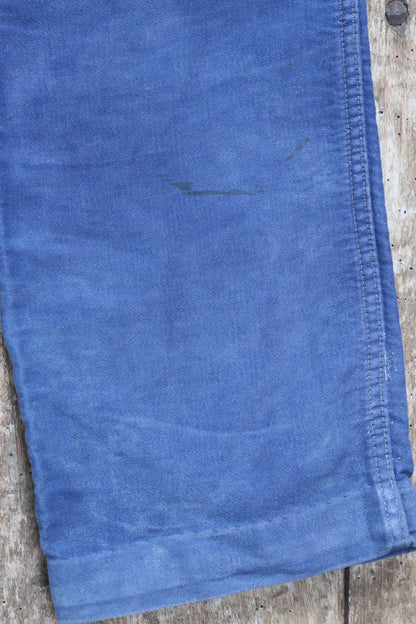 Vintage 1960s French workwear trousers - blue moleskin chore pants - 31” x 27”