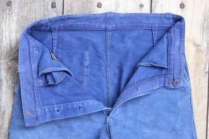 Vintage 1960s French workwear trousers - blue moleskin chore pants - 31” x 27”