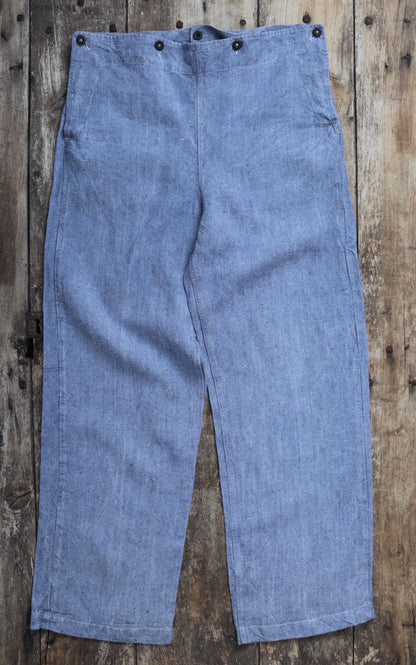 Vintage 1960s French linen sailor pants - wide leg - military workwear - 37" x 33"