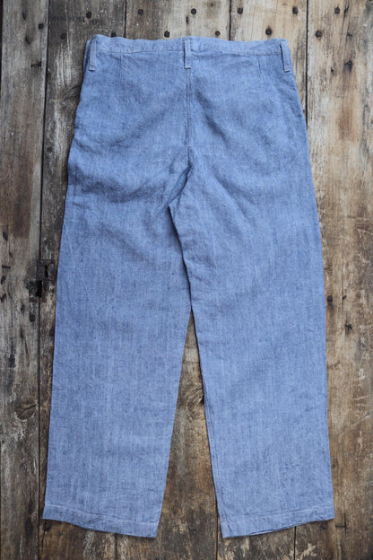 Vintage 1960s French linen sailor pants - wide leg - military workwear - 37" x 33"