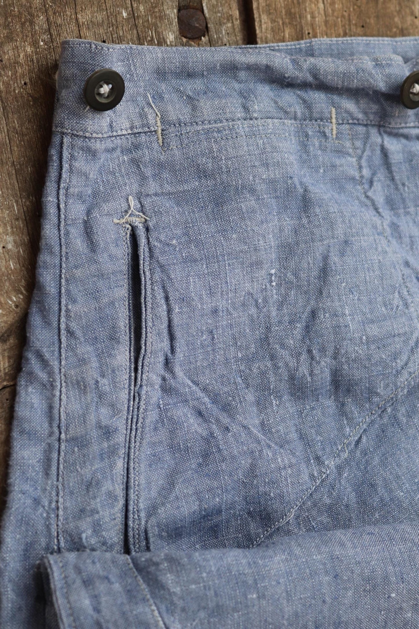 Vintage 1960s French linen sailor pants - wide leg - military workwear - 37" x 33"