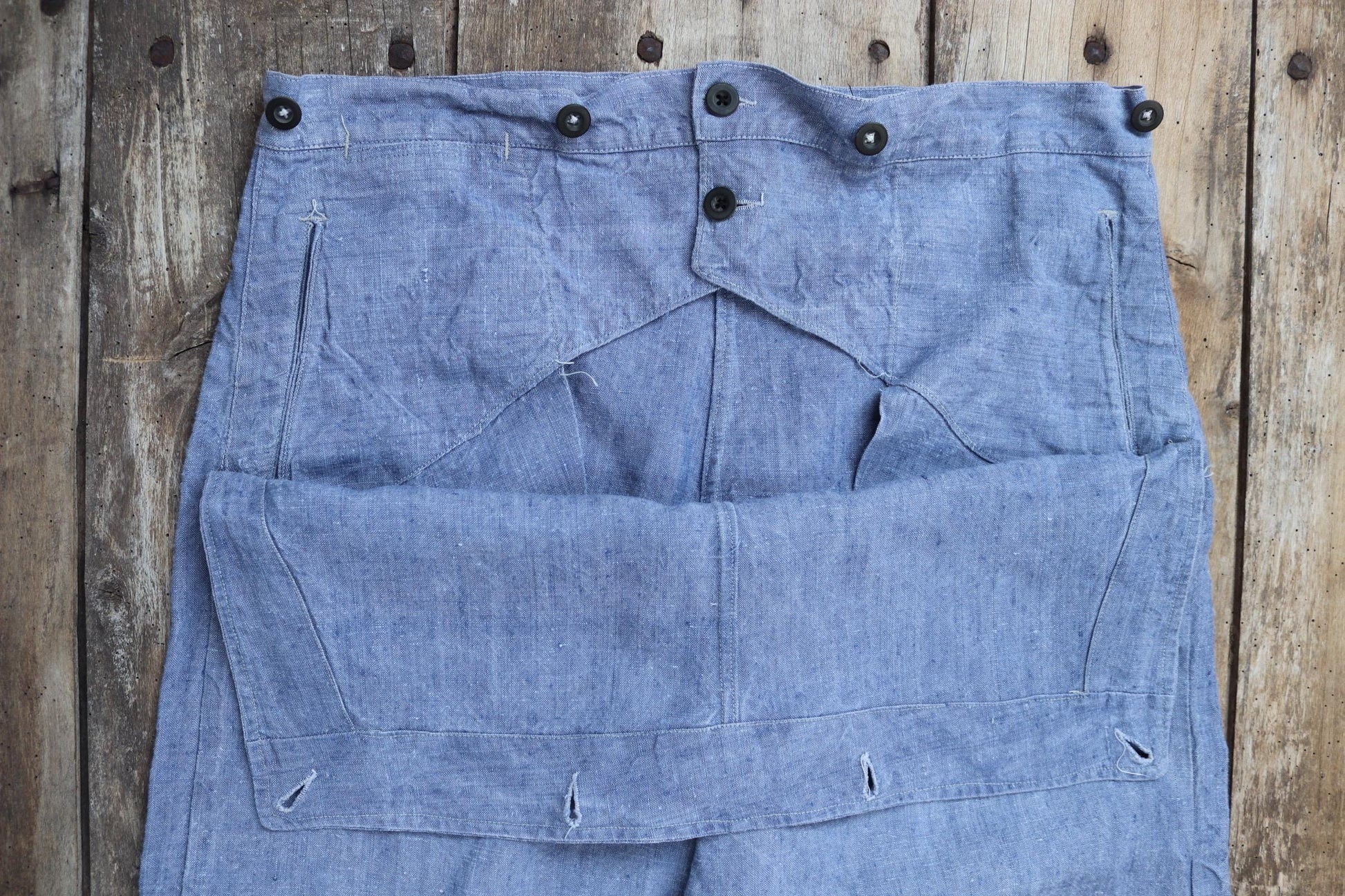 Vintage 1960s French linen sailor pants - wide leg - military workwear - 37" x 33"