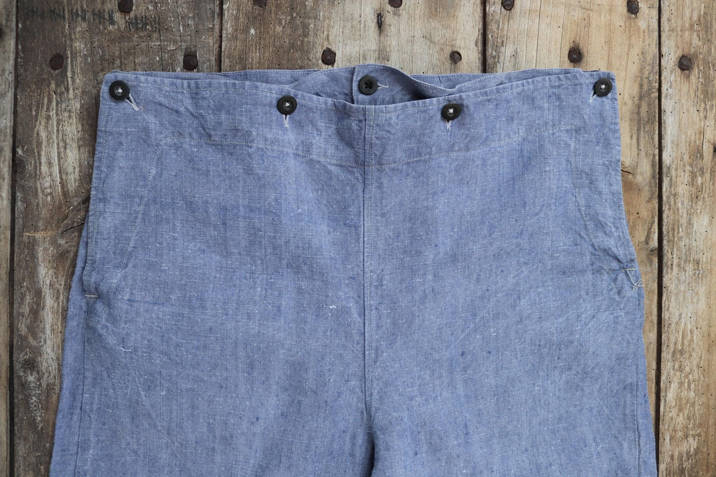 Vintage 1960s French linen sailor pants - wide leg - military workwear - 37" x 33"