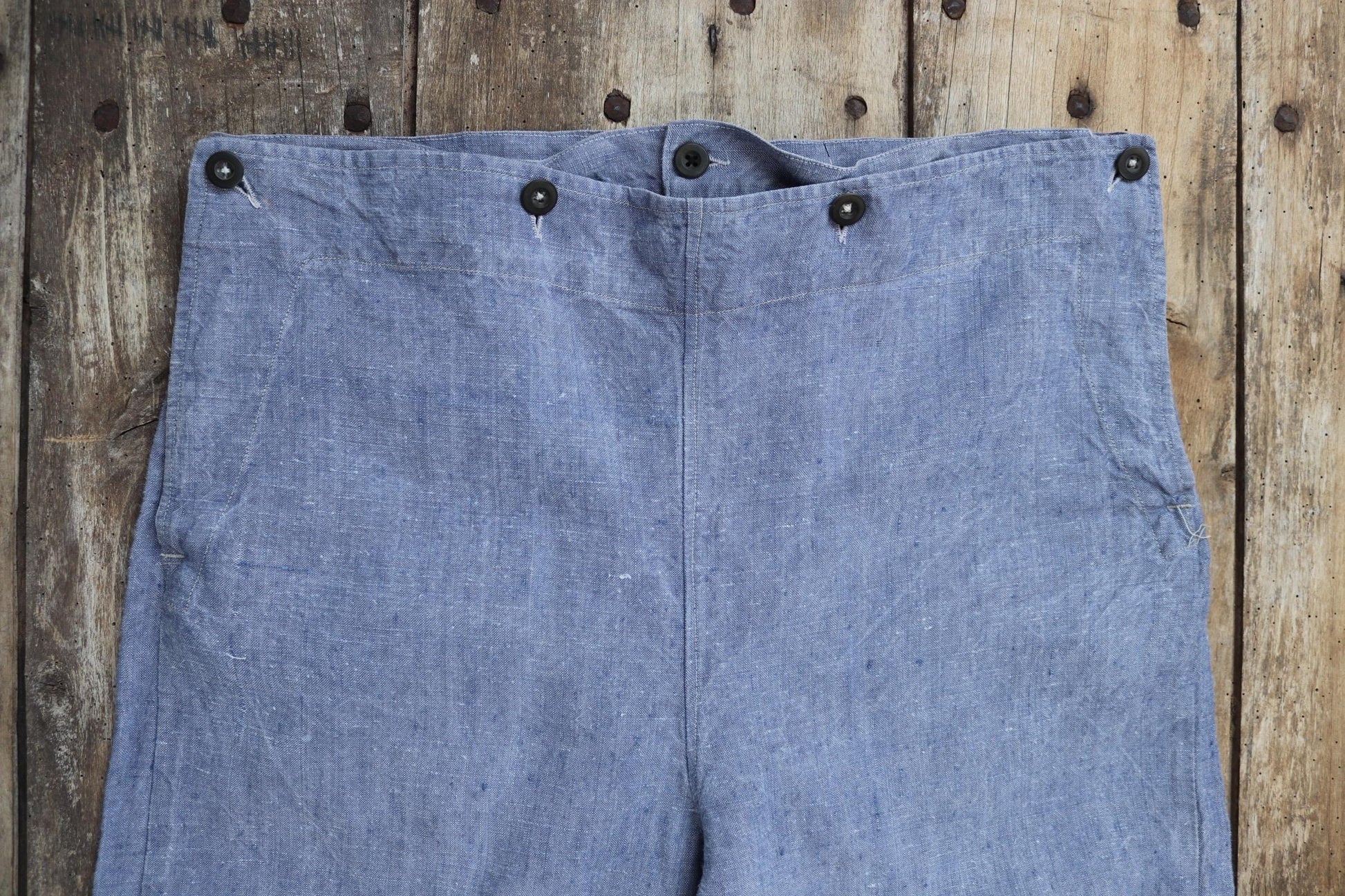 Vintage 1960s French linen sailor pants - wide leg - military workwear - 37" x 33"