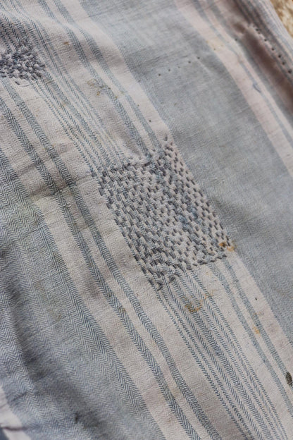 Vintage 1930s French workwear trousers - buckle back chore pants - blue moleskin - darned and repaired - 35” x 26”