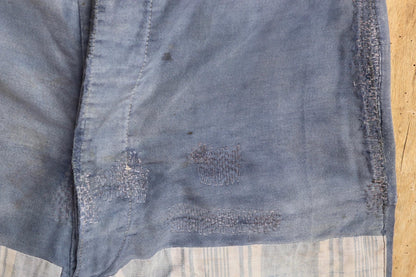 Vintage 1930s French workwear trousers - buckle back chore pants - blue moleskin - darned and repaired - 35” x 26”