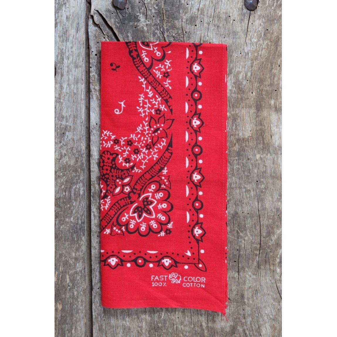 Vintage 1960s Elephant bandana - red cotton neckerchief - Western hanky