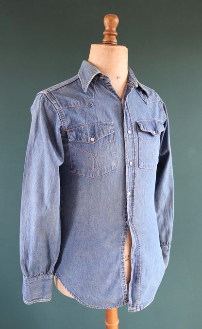 Vintage 1970s denim cowboy shirt - Penney’s Ranchcraft - Western style - 38" chest