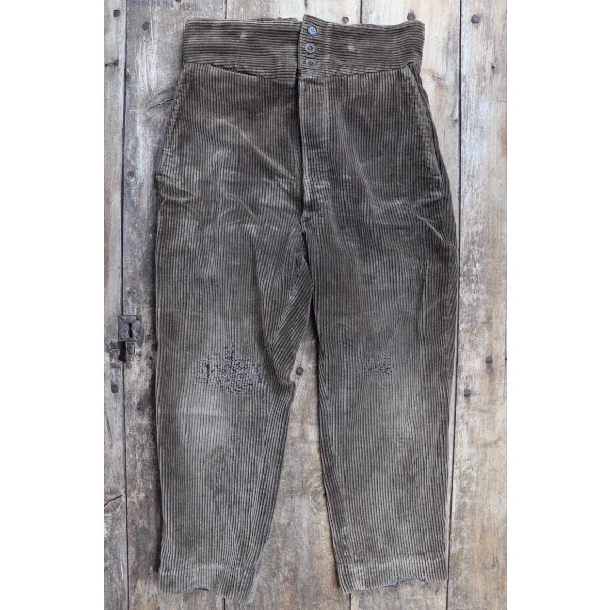 Vintage 1920s French workwear trousers - buckle back - corduroy chore pants - 33” x 26”