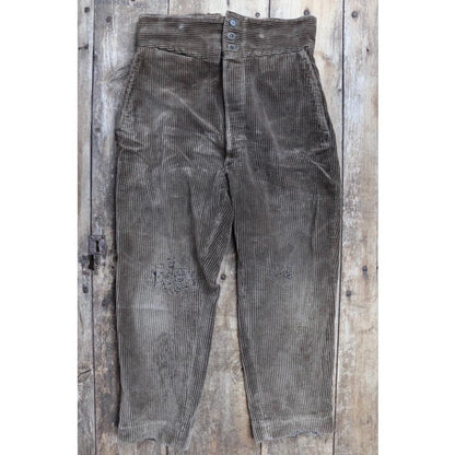 Vintage 1920s French workwear trousers - buckle back - corduroy chore pants - 33” x 26”