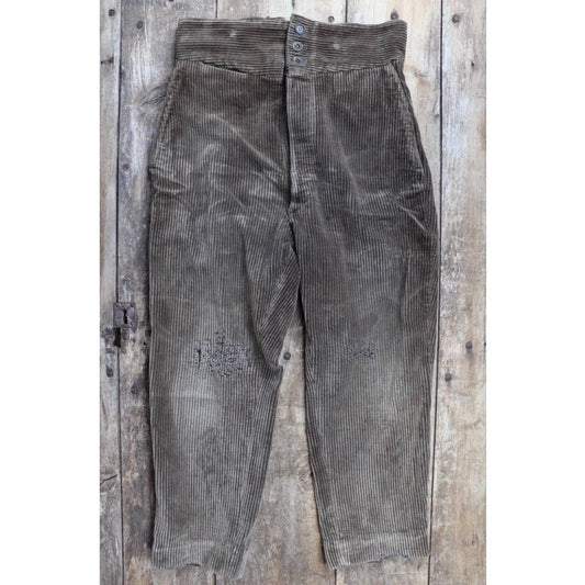 Vintage 1920s French workwear trousers - buckle back - corduroy chore pants - 33” x 26”