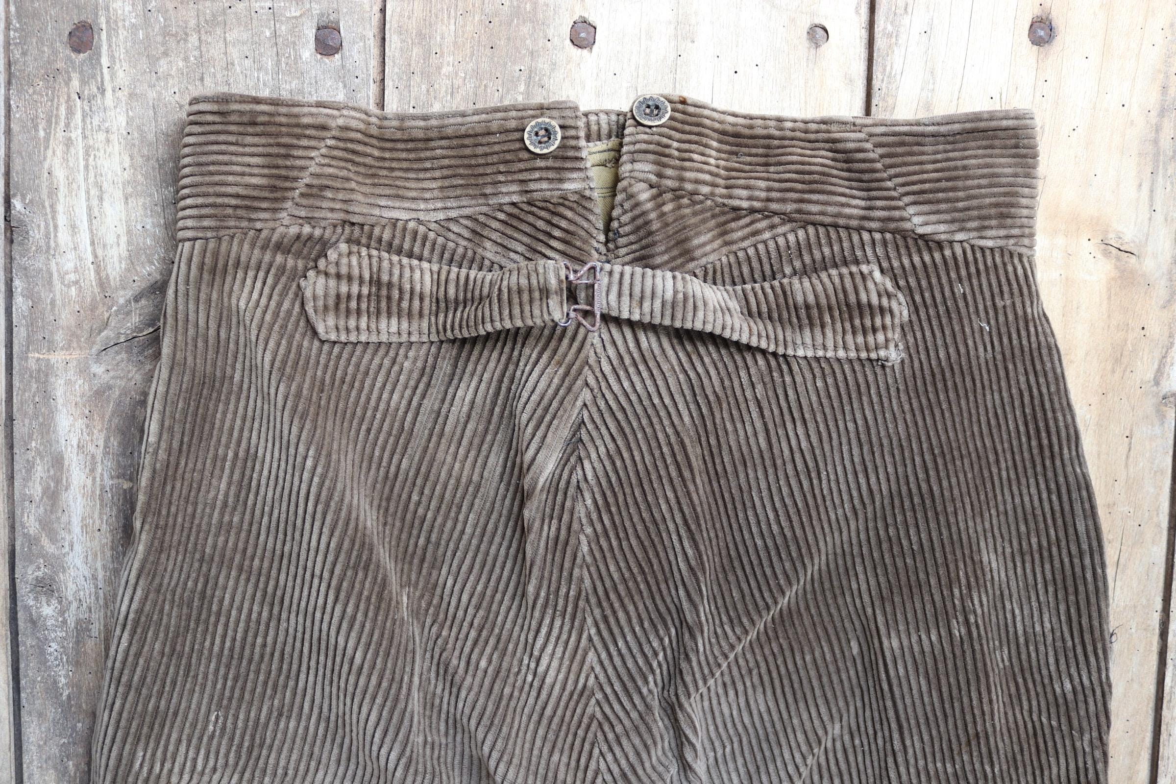 Vintage 1920s French workwear trousers - buckle back - corduroy