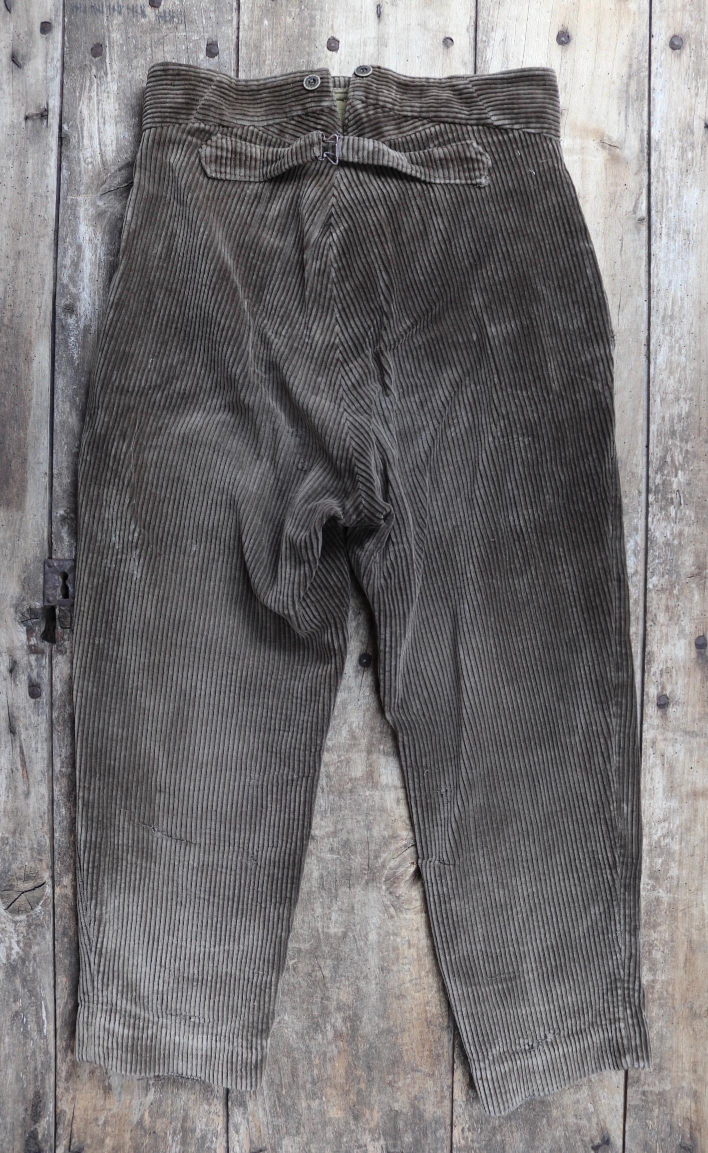 Vintage 1920s French workwear trousers - buckle back - corduroy