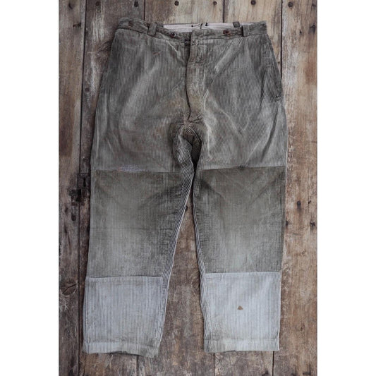 Vintage 1930s French workwear trousers - 1940s brown corduroy chore pants - buckle back - 36” x 28”