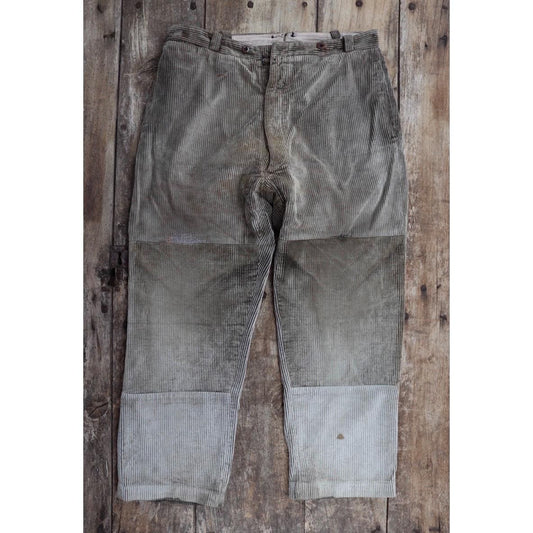 Vintage 1930s French workwear trousers - 1940s brown corduroy chore pants - buckle back - 36” x 28”