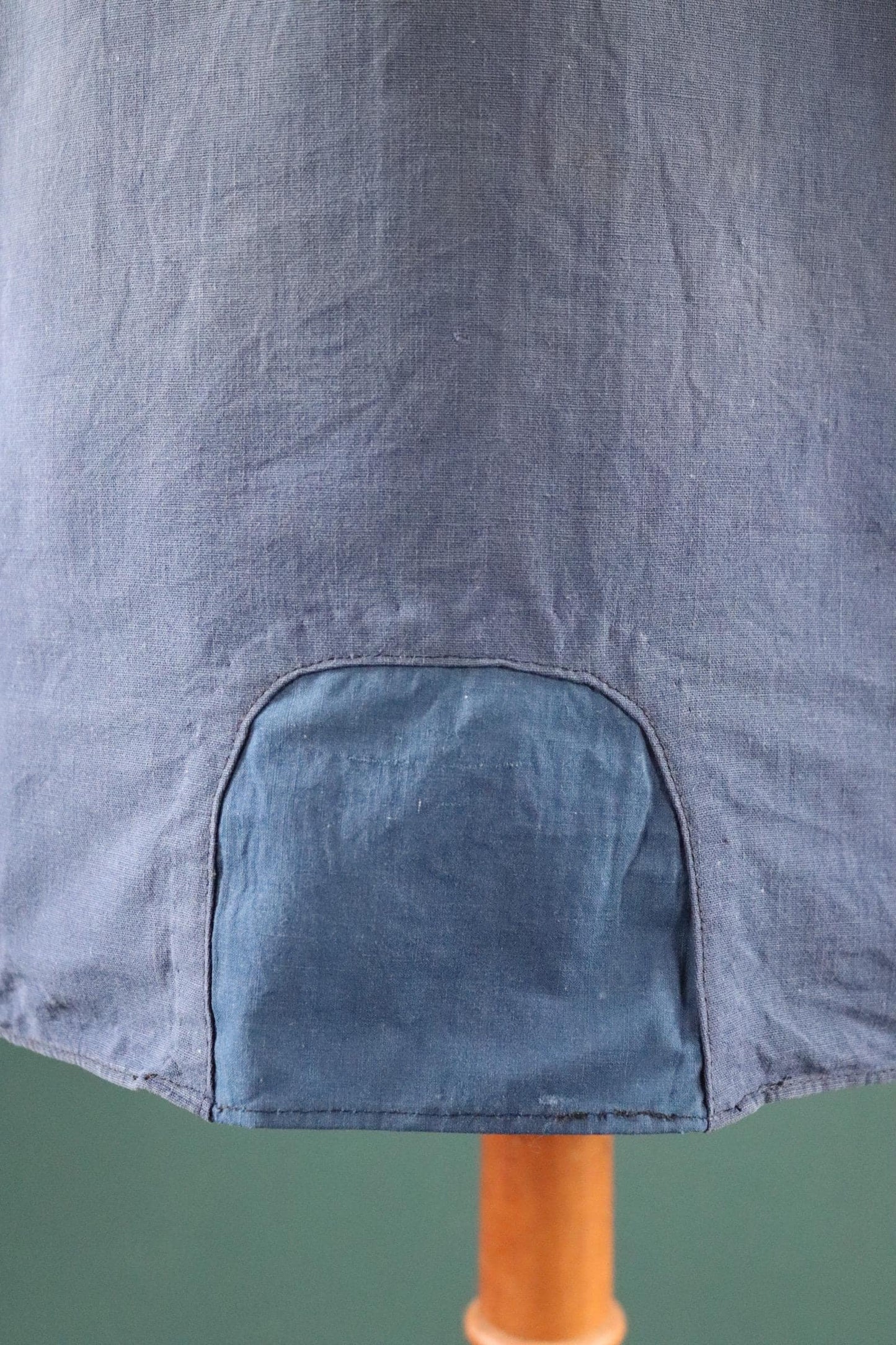 Vintage 1940s French workwear shirt - faded blue chambray cotton - darned and repaired - 48” chest