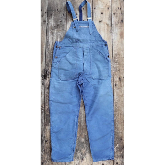 Vintage 1960s Le Mont St Michel overalls - French workwear dungarees - blue moleskin - 38” x 29”