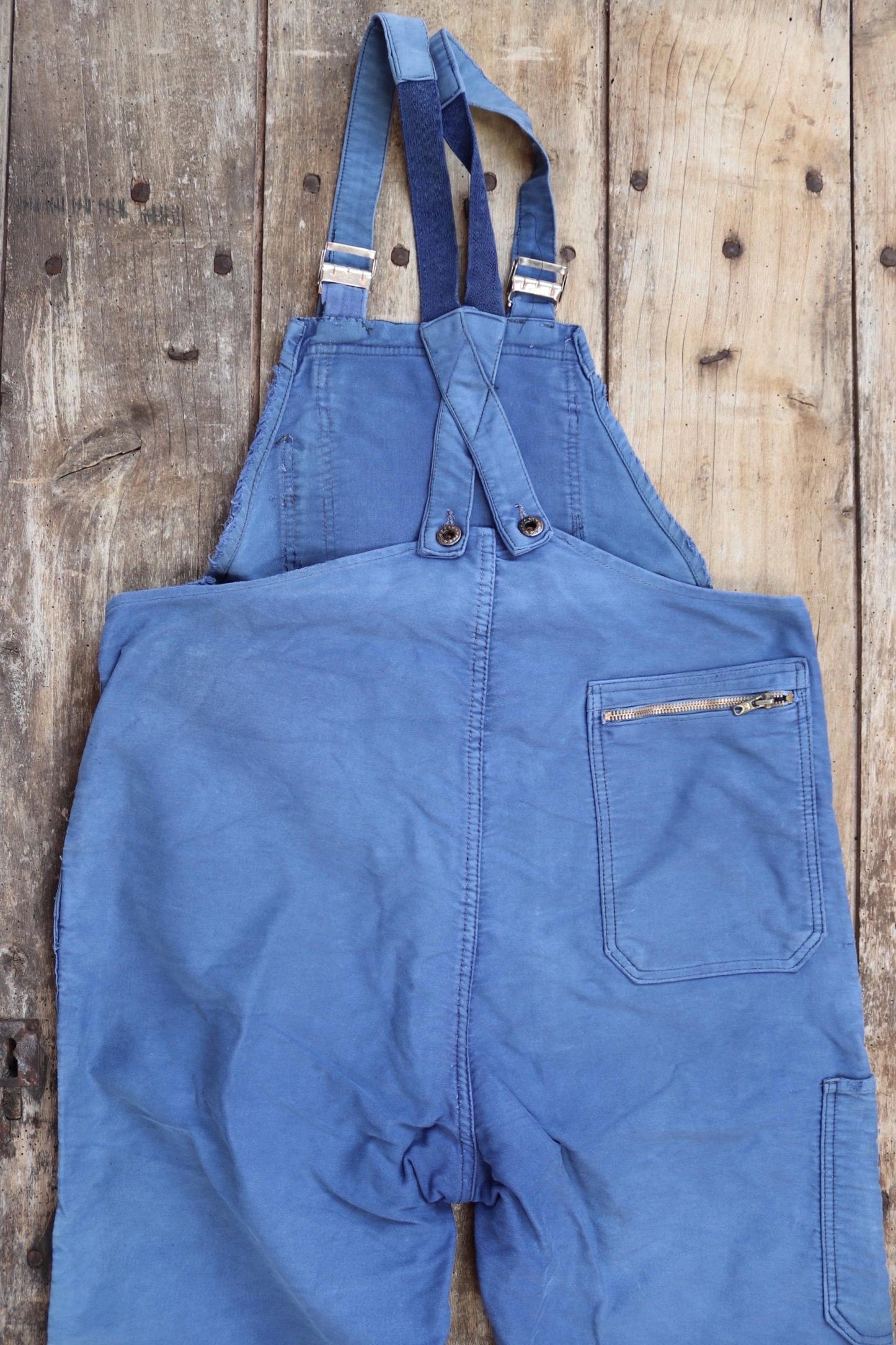 Vintage 1960s Le Mont St Michel overalls - French workwear dungarees - blue moleskin - 38” x 29”